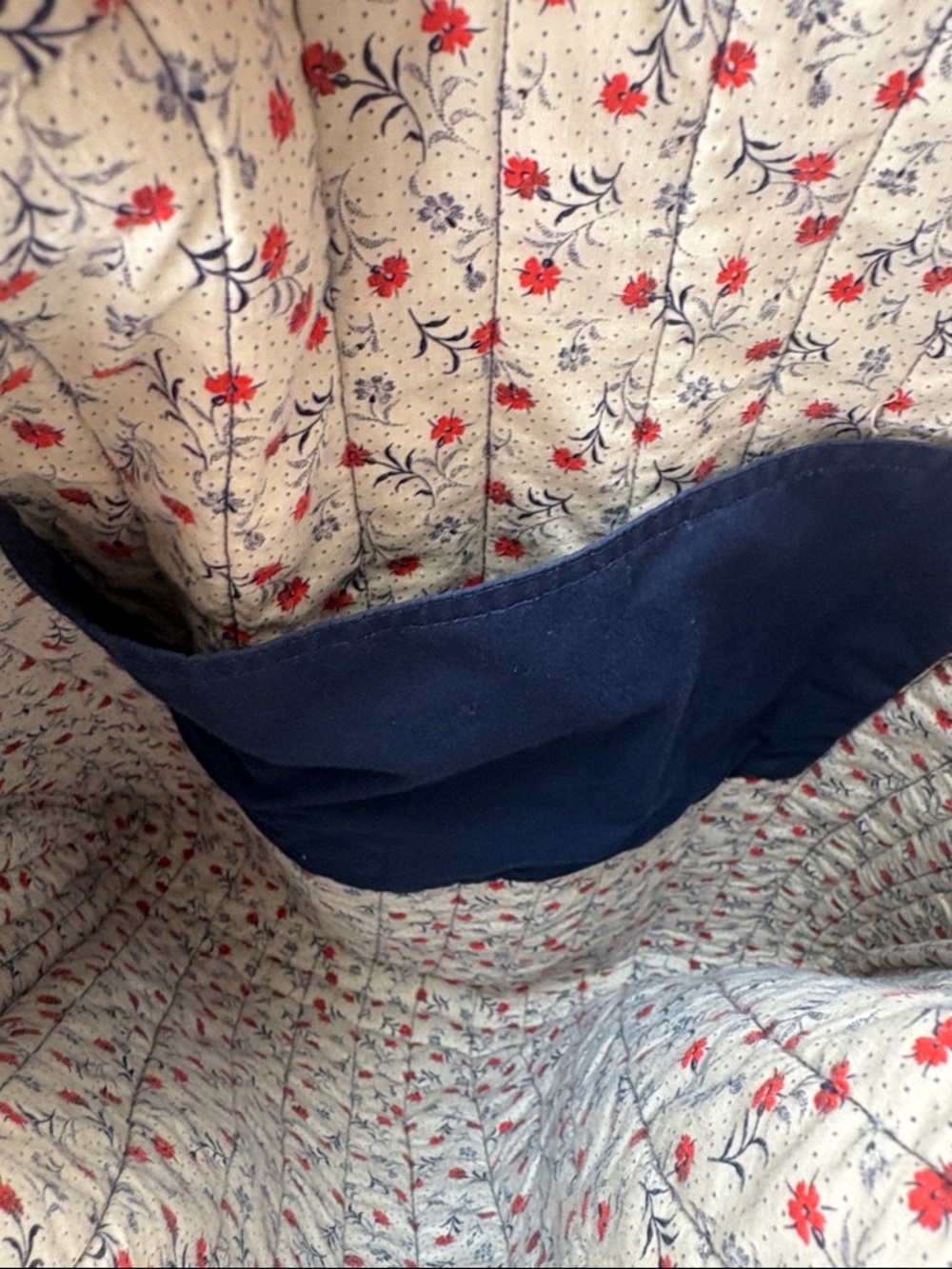 Handcrafted Quilted Navy Patchwork Flower Tote Bag - Picture 6 of 10